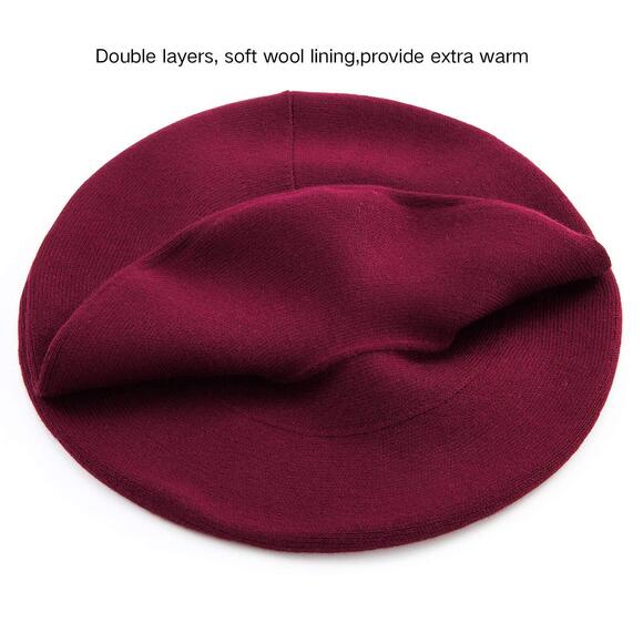 7698 2 Layers French Beret Elegant Winter Warm Hats For Women Cable Knit